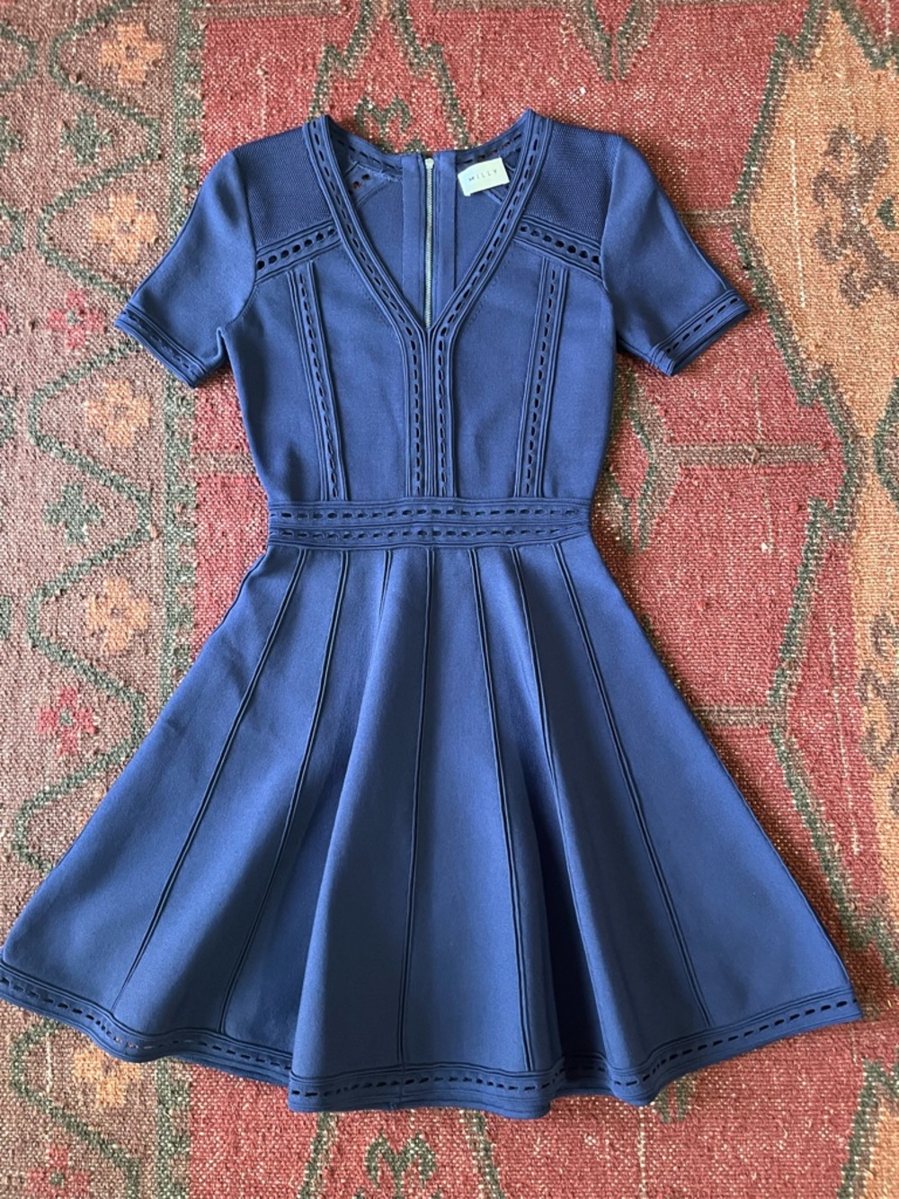 New MILLY Designer Cutout Flare Dress Navy XS